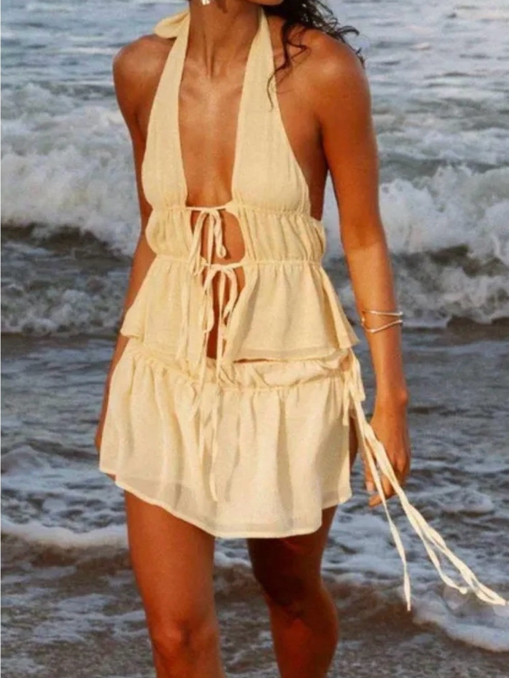 Peppermayo Butter Yellow Halter Tie-Front Two Piece Set